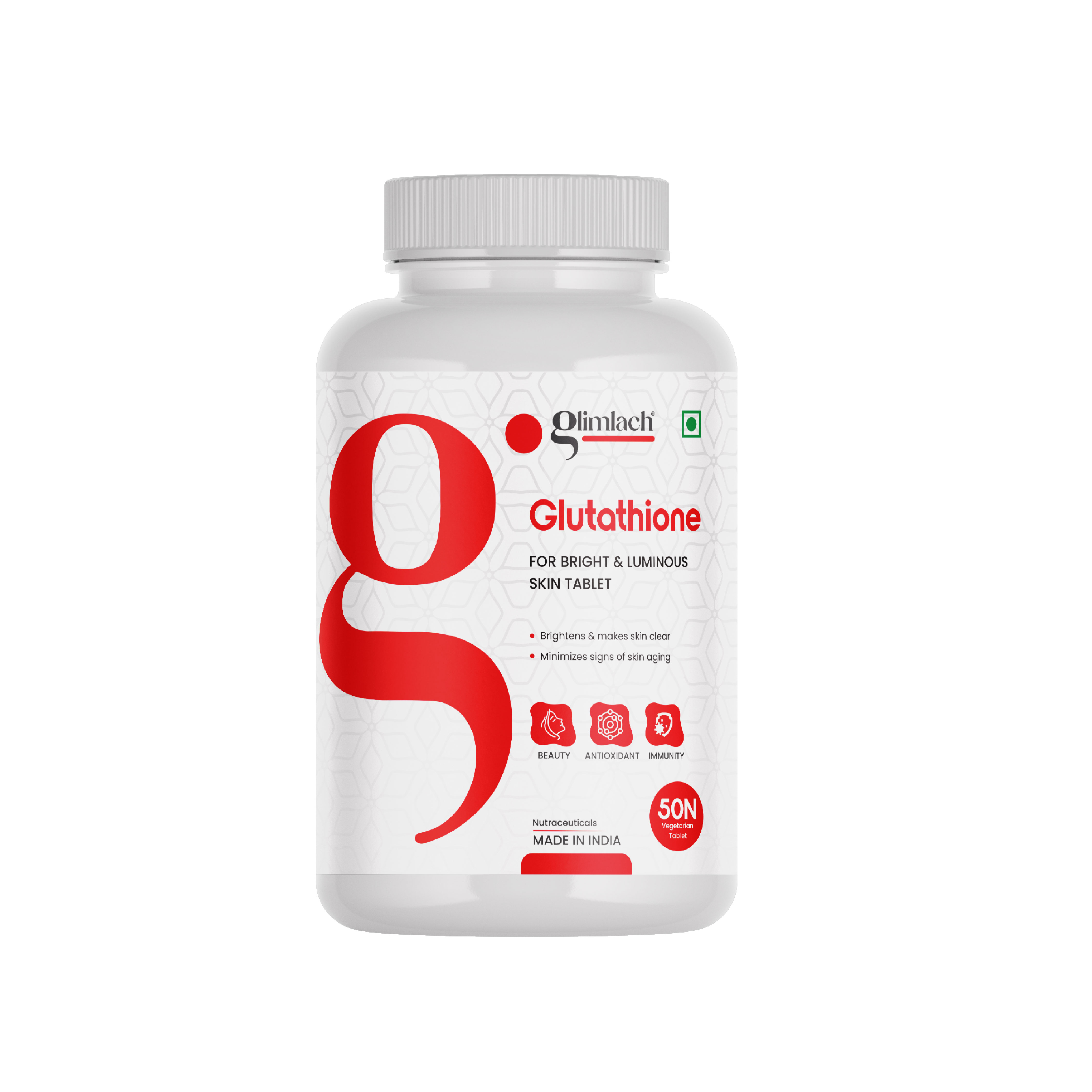 GLIMLACH Glutathione Tablets – Skin Brightening & Antioxidant Support – 400mg | With Vitamin C & Natural Extracts | For Men & Women | Easy-to-Take Tablets for Daily Nutrition | 50 Tablets